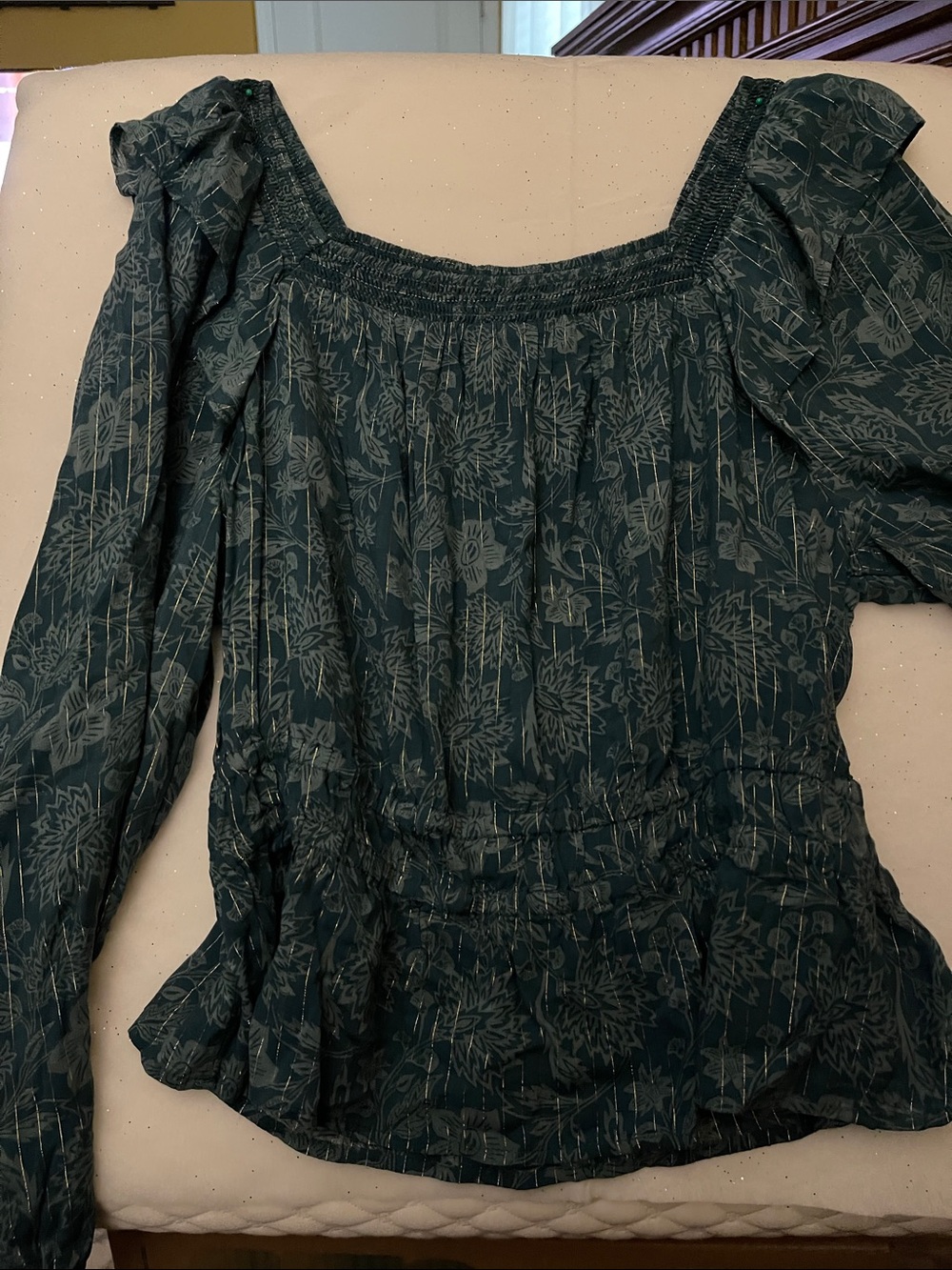 American Thread Floral Green Women's boho style Top